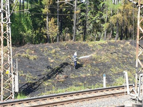 Zásah požiaru trávy pri železničnej trati