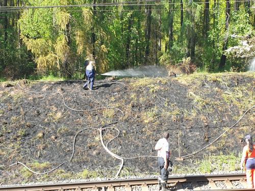Zásah požiaru trávy pri železničnej trati